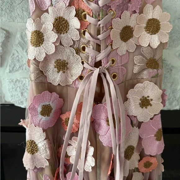 Floral Mesh Gown with 3D Flowers - Picture 7 of 9